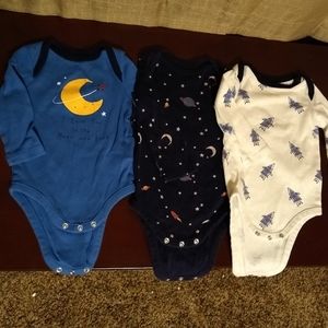 Set of 3 Long Sleeve Onesies Space Bodysuits